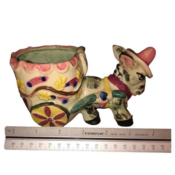 Vintage 1950’s Planter Donkey Pulling Cart Hand Painted Made in Japan - Picture 5 of 11